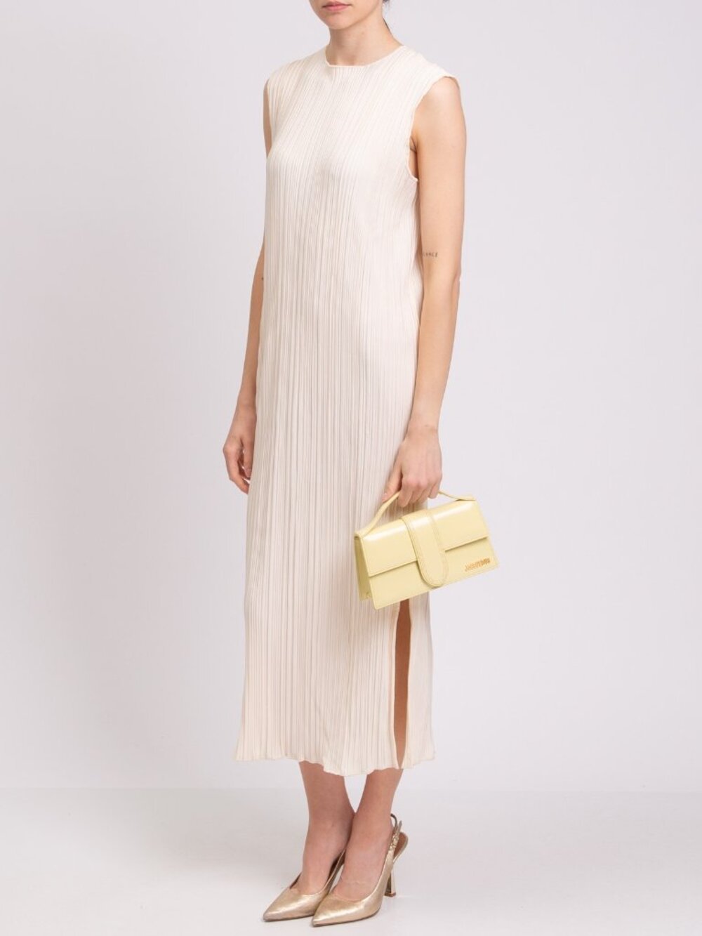 NWOT ANINE BING Melanie Pleated Knit Column Mazy Dress - L - Ivory Cream White
